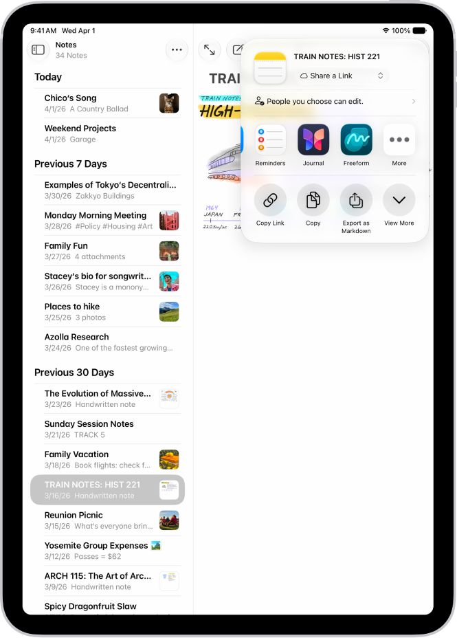 The screen for sharing a photo, with the sharing options immediately below the open photo, including the More button for editing sharing options.