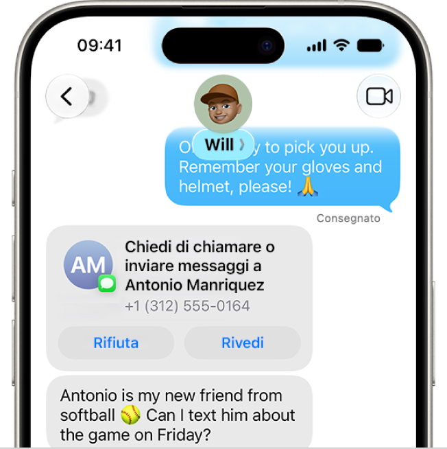 Una richiesta di invio di messaggi da parte di un bambino per aggiungere un nuovo contatto.