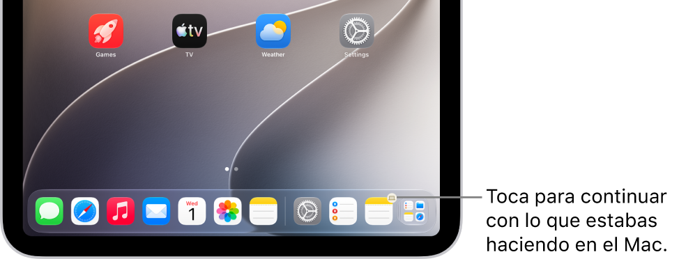 Icono de Handoff visible en el Dock de un iPad.