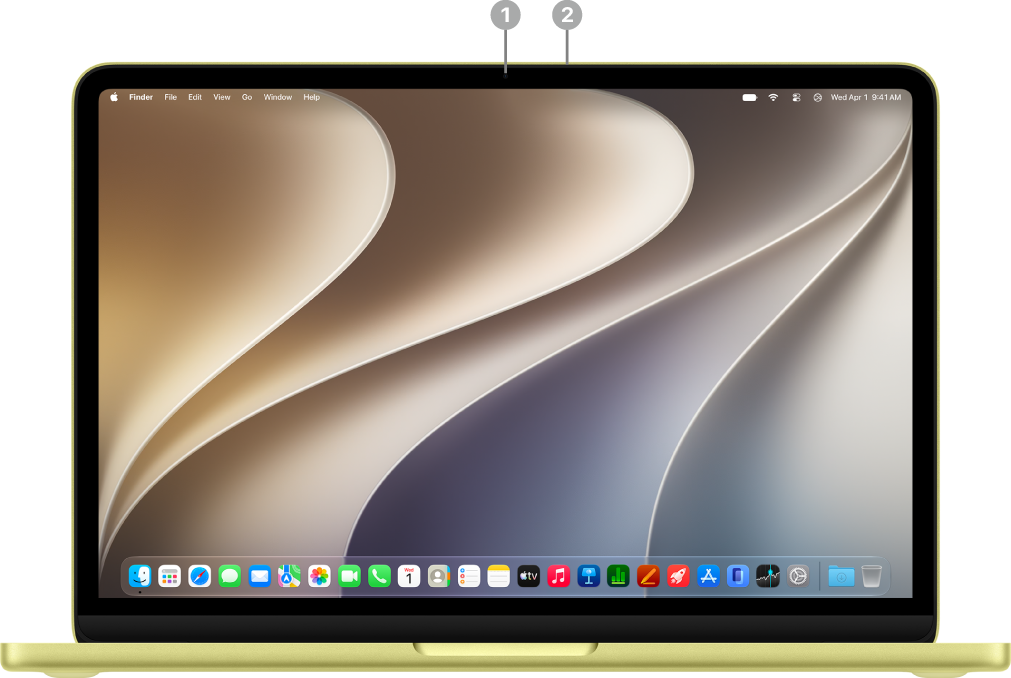 1080p FaceTime&nbsp;HDカメラとマイクを表示しているMacBook&nbsp;Neo。