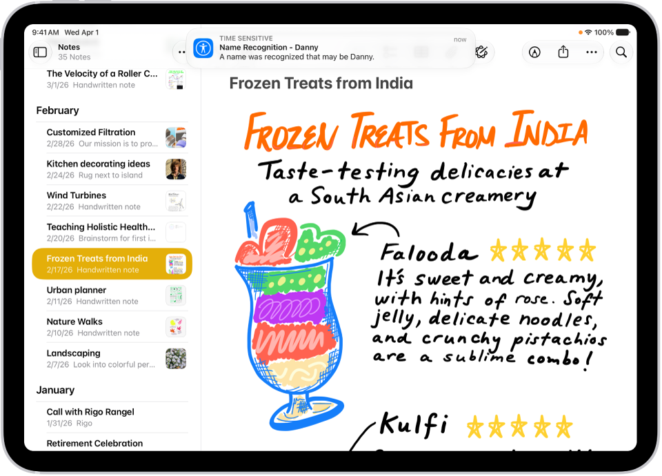 A notification is shown on iPad that Name Recognition recognized a sound that may be a name.