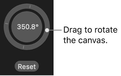 The rotation control in the lower-right corner of the canvas, where you can drag in the outer ring of the wheel.