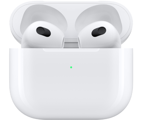 AirPods&nbsp;3 in their charging case.