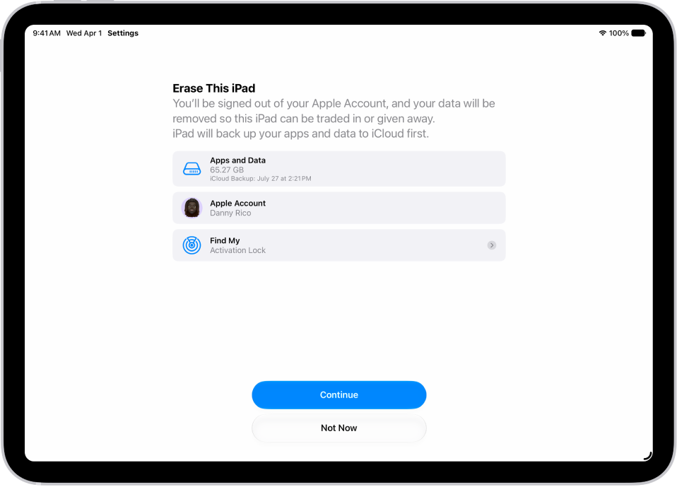 The Erase This iPad screen.