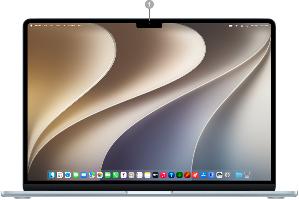 The front of a MacBook Air with the lid open showing the 12MP Center Stage camera.