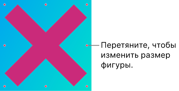 Векторная графика в&nbsp;форме знака «X» с&nbsp;экранными метками-манипуляторами для&nbsp;его изменения.