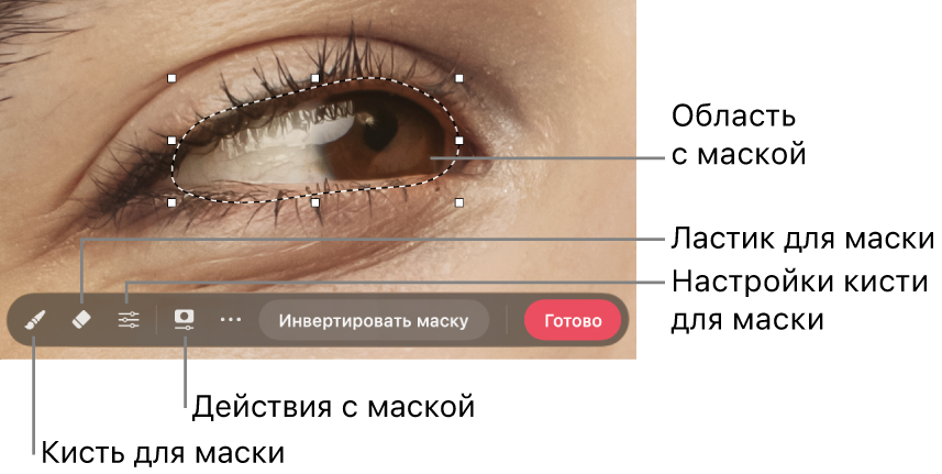 Растровая маска на&nbsp;фото. Отображается панель инструментов.