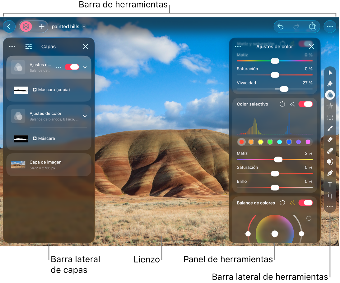 La interfaz de Pixelmator&nbsp;Pro