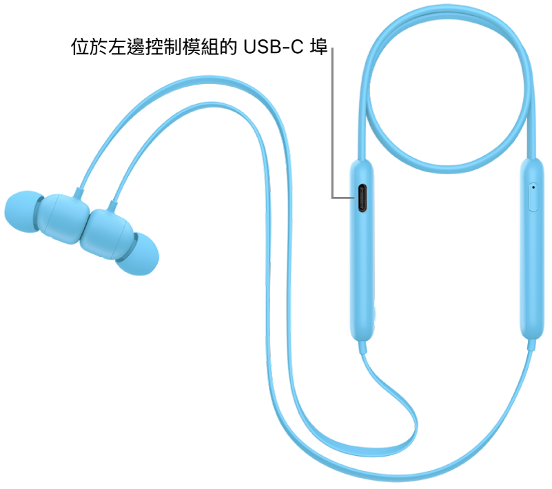 Beats&nbsp;Flex 左邊控制模組最下方的 USB-C 充電埠。