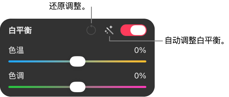 “颜色调整”面板中的“白平衡”控制。