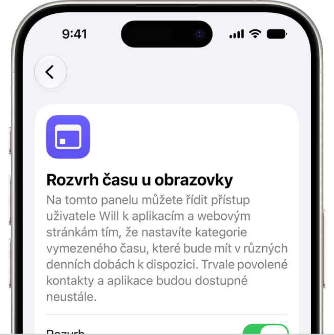 Obrazovka Rozvrh času u&nbsp;obrazovky