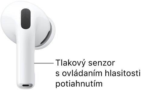 Umiestnenie snímača tlaku s&nbsp;potiahnutím na úpravu hlasitosti na AirPodoch&nbsp;Pro&nbsp;3 pozdĺž stopky na oboch AirPodoch.