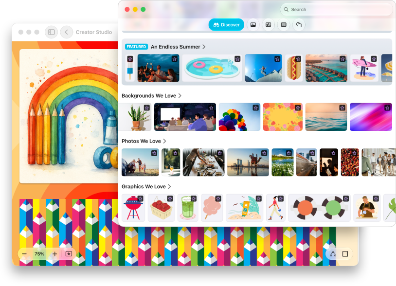 The Freeform app showing Apple Creator Studio features: Content Hub and Image Generation.