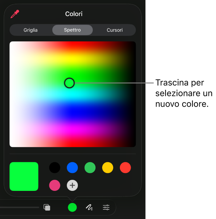 La finestra di dialogo Colori che mostra uno spettro di colori selezionabili.