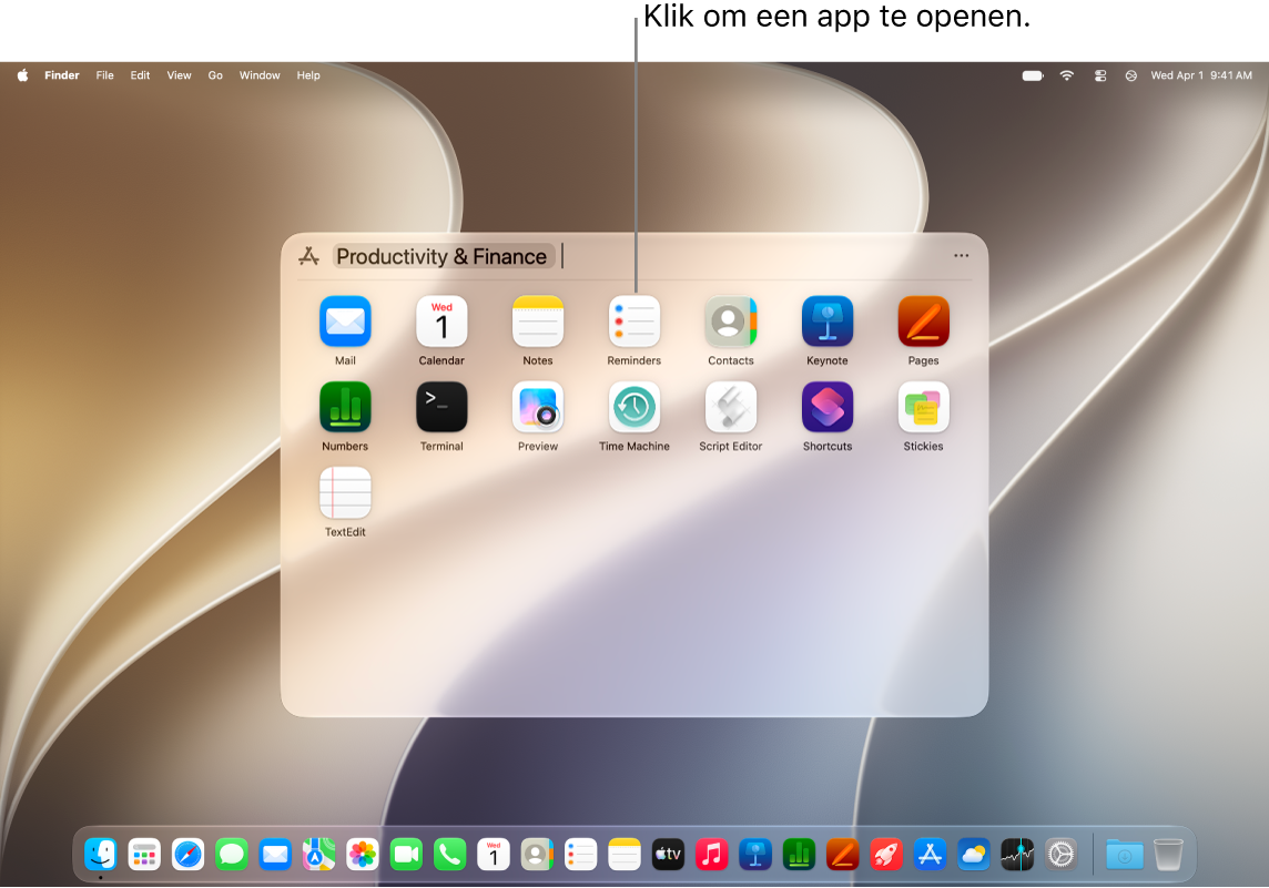 Het venster voor het bladeren door apps in Spotlight.