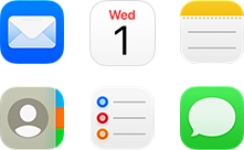 Mail, Calendar, Notes, Contacts, Reminders, and Messages icons