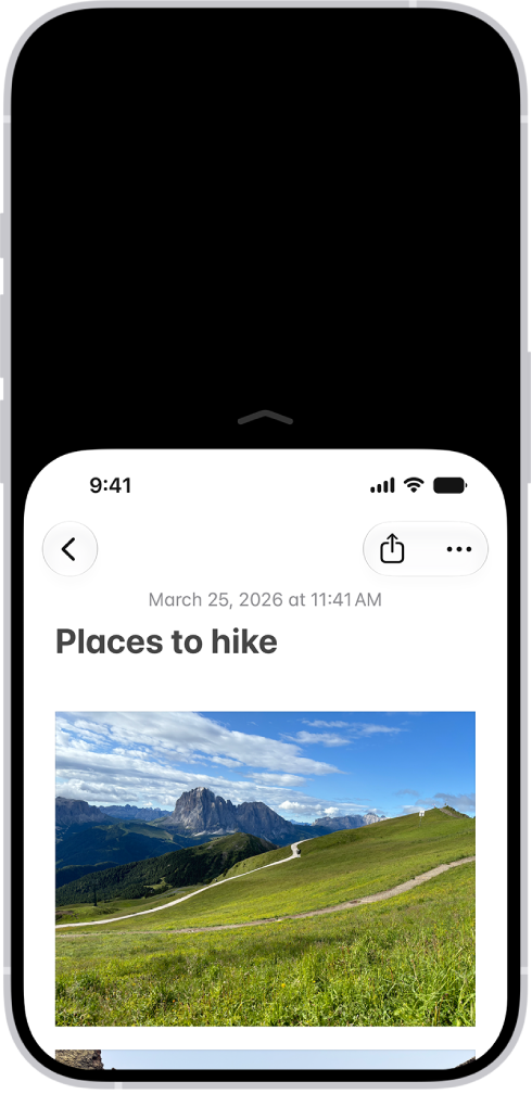 The iPhone screen with Reachability activated. The top of the screen has moved down so it’s within easy reach of your thumb.