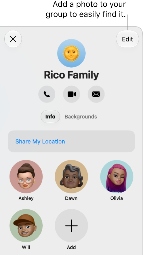 Conversation details view of a group message.