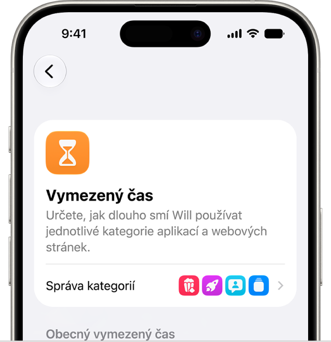 Panel Vymezený čas v&nbsp;nastavení Času u&nbsp;obrazovky.