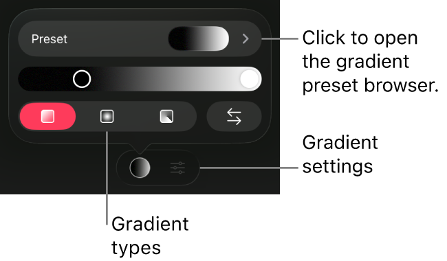Gradient controls in the Gradient Fill pane.
