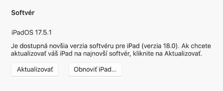 Tlačidlo Obnoviť [zariadenie] sa zobrazuje vedľa tlačidla Vyhľadať aktualizáciu.