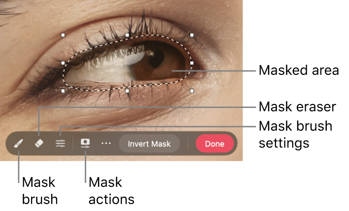 A bitmap mask on a photo with the toolbar visible.