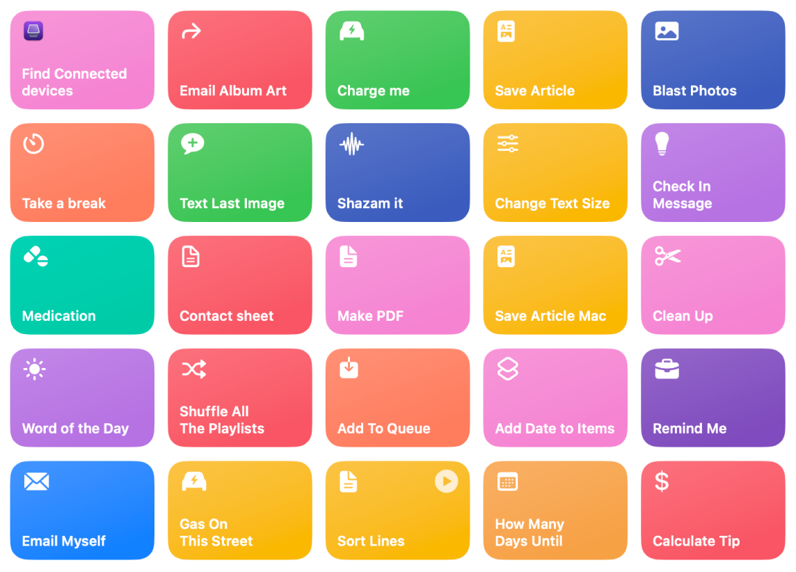 The Shortcuts window with shortcuts listed.