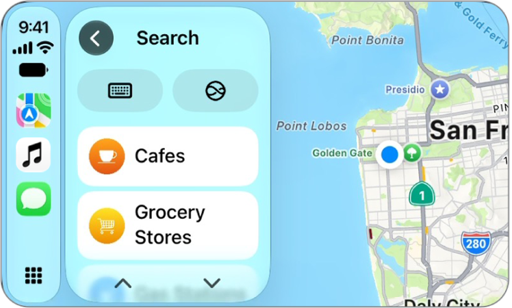 Un écran CarPlay montrant un plan de San&nbsp;Francisco.