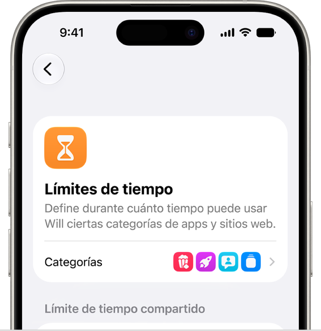 El panel de ajustes de tiempo de uso “Límites de tiempo”.