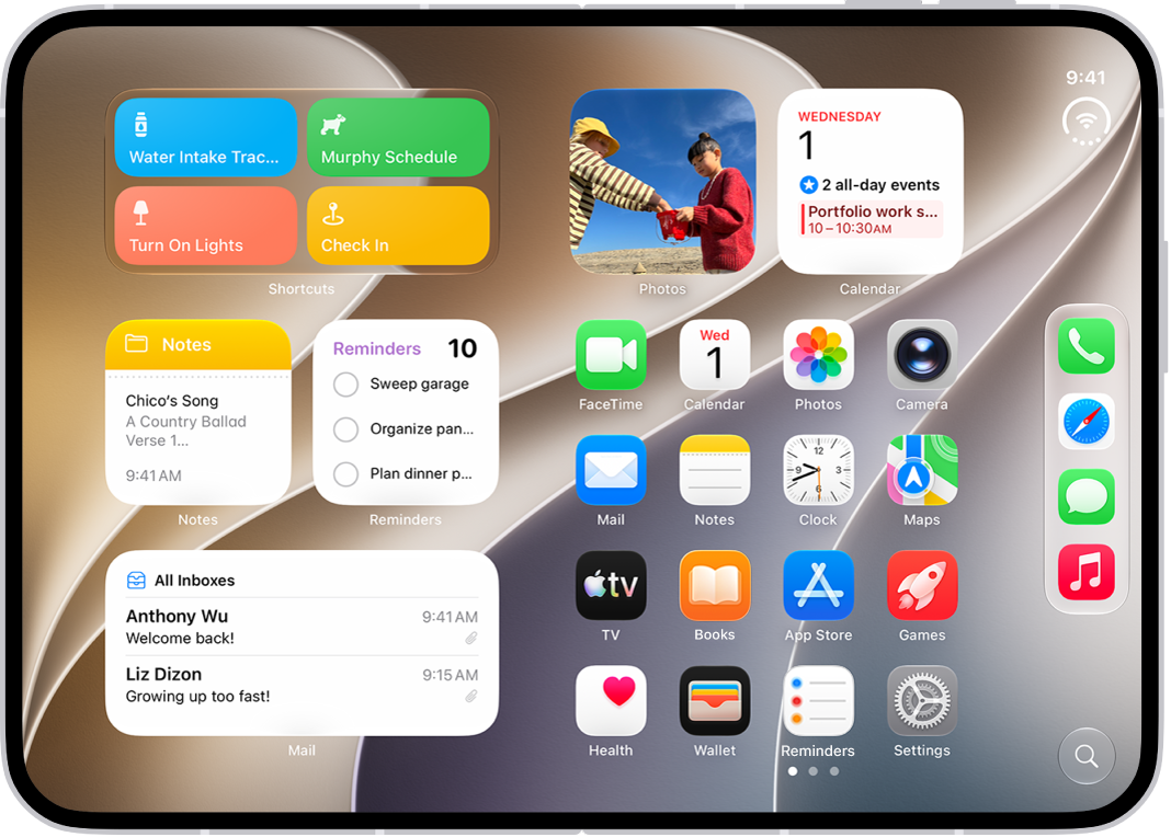 ನಿಮ್ಮ iPhoneನ ಸೌಂಡ್ ವಾಲ್ಯೂಮ್, ಸ್ಕ್ರೀನ್ ಬ್ರೈಟ್‌ನೆಸ್ ಮತ್ತು ಇತ್ಯಾದಿಯನ್ನು ಬದಲಾಯಿಸಲು ನೀವು ಟ್ಯಾಪ್ ಮಾಡಬಹುದಾದ ಸೆಟ್ಟಿಂಗ್ಸ್ ಆ್ಯಪ್‌ ಐಕಾನ್ ಸೇರಿದಂತೆ ಹಲವಾರು ಆ್ಯಪ್ ಐಕಾನ್‌ಗಳನ್ನು ಹೊಂದಿರುವ ಹೋಮ್ ಸ್ಕ್ರೀನ್.