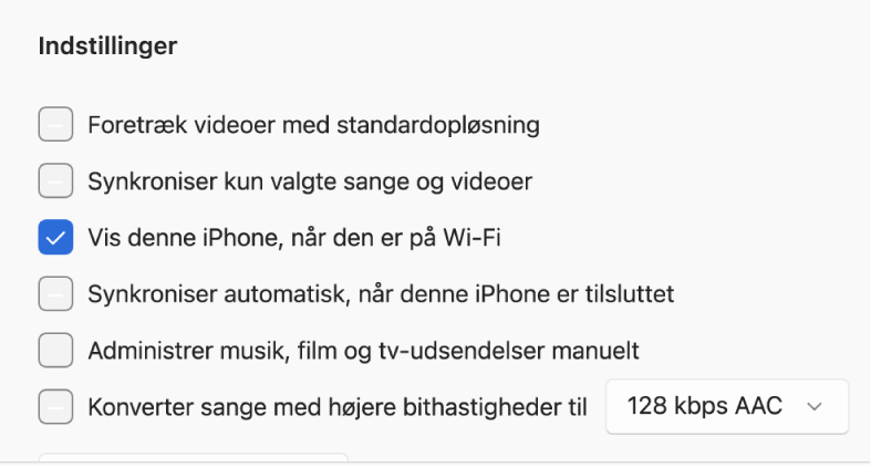Synkroniseringsindstillinger til administration af indhold.