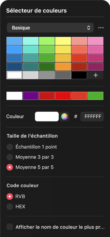 La sous-fenêtre «&nbsp;Sélecteur de couleurs&nbsp;».