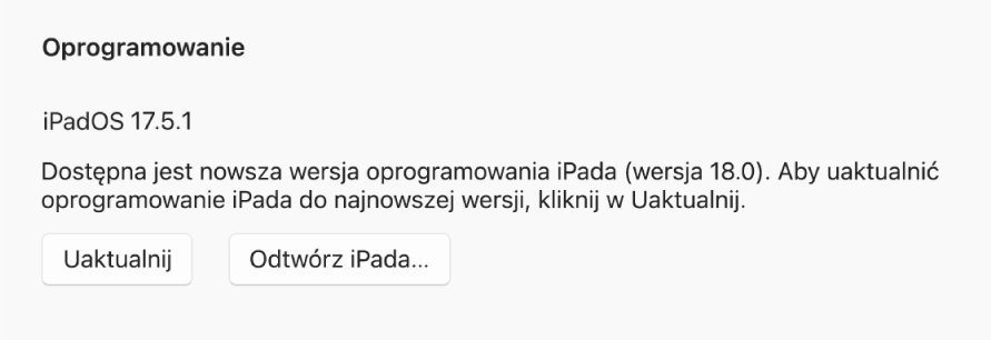 Przycisk Uaktualnij widoczny obok przycisku Odtwórz urządzenie.