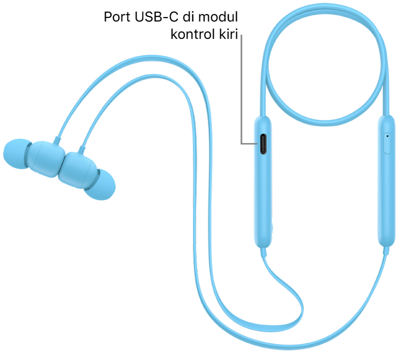 Port pengisian daya USB-C di bagian bawah modul kontrol kiri Beats&nbsp;Flex.