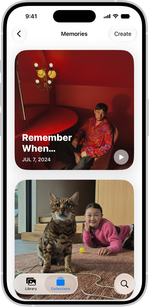 打開的「照片」App 顯示「回憶」選集。