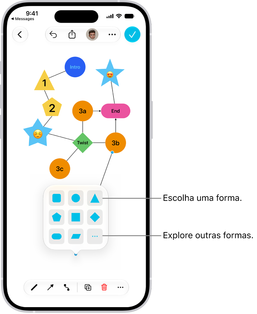 Um diagrama em um quadro do Freeform com uma nova forma sendo adicionada.