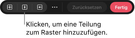 Eine Werkzeugleiste am unteren Rand der Arbeitsfläche mit Optionen zum Hinzufügen von Unterteilungen zu einem Verkrümmungsraster.
