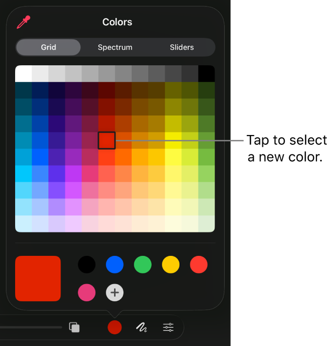 The Colors dialog showing a grid of selectable colors.
