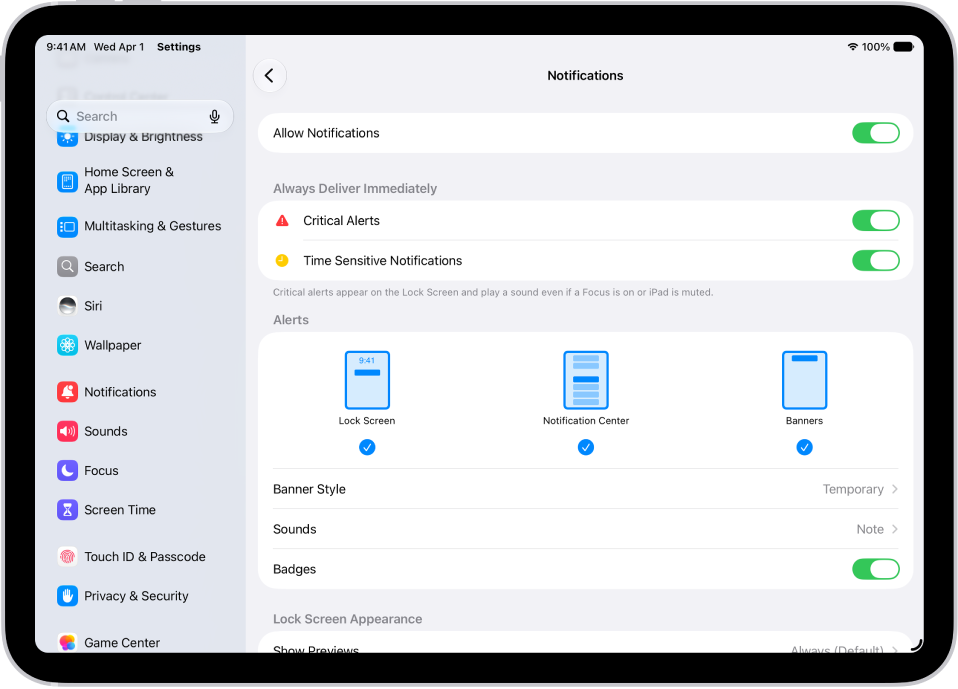 Messages Notification settings in Settings.