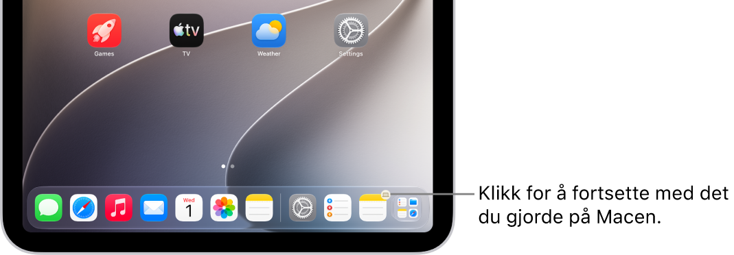 Handoff-symbolet vises i Dock på en iPad.
