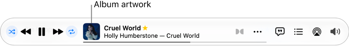 The album art on the left of the banner with a song playing.