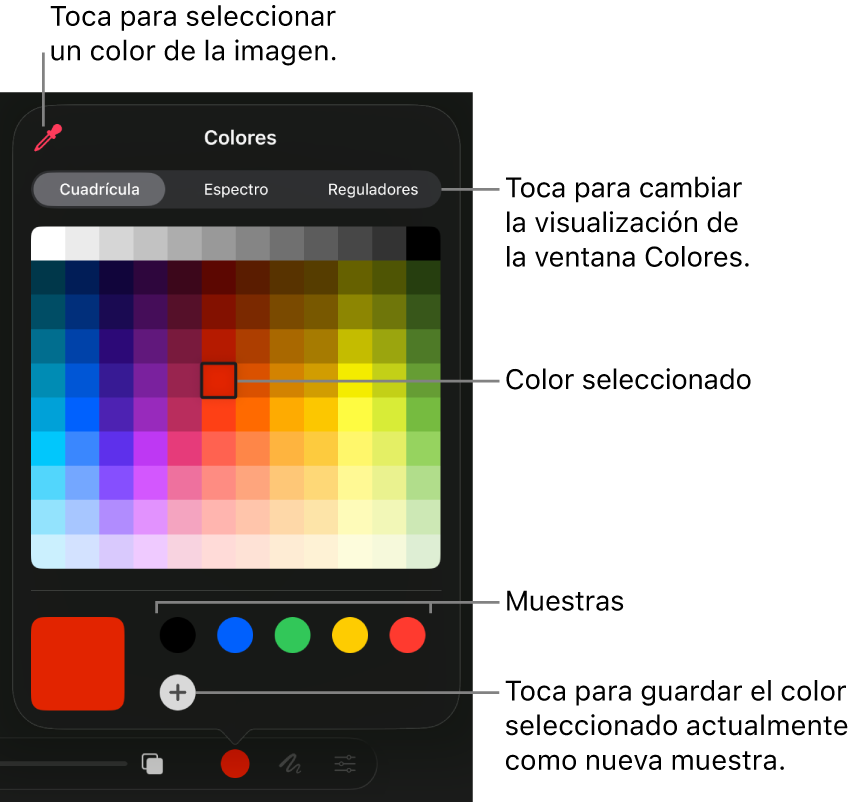 El cuadro de diálogo Colores con los controles de color más usados.