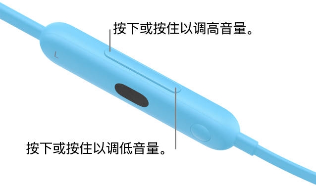 Beats&nbsp;Flex 左控制模块的图像，显示音量按钮。