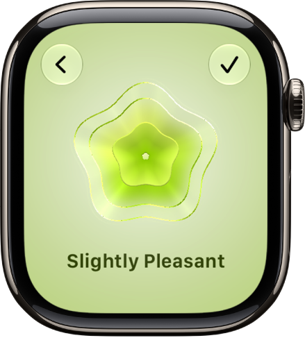 The Mindfulness app screen showing the State of Mind screen with a visual in the center. An emotion is listed below.