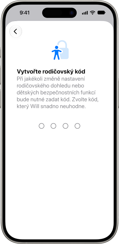 Panel nastavení rodičovského dohledu s&nbsp;volbou pro vytvoření kódu Času u&nbsp;obrazovky.