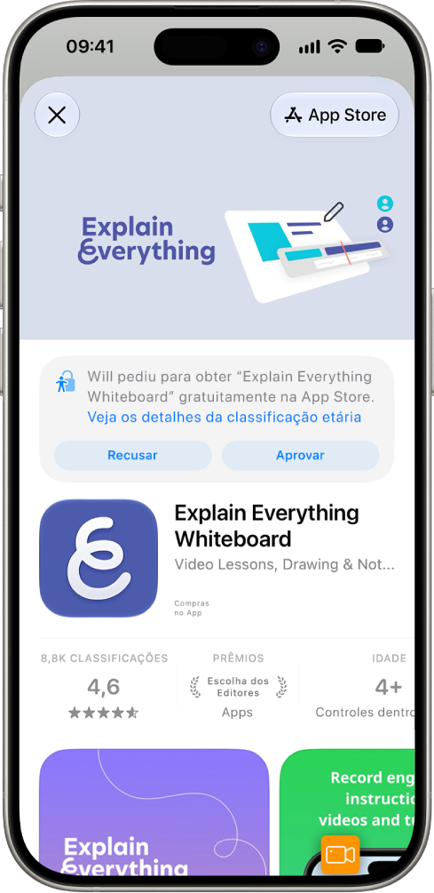 Solicitação de uma criança para baixar um novo app na App Store.