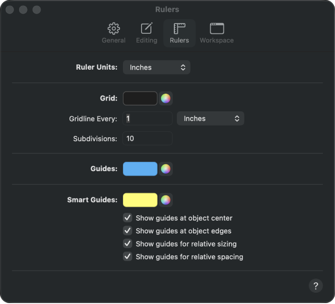 The Rulers settings pane.