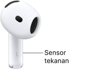 Lokasi sensor&nbsp;tekan di AirPods&nbsp;5, di sepanjang gagang setiap AirPods Anda.