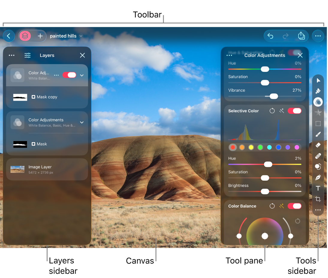 The Pixelmator Pro app window with the Layers sidebar open.