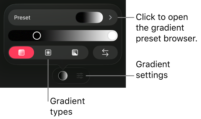 Gradient controls in the Gradient Fill pane.
